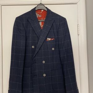 Paisley & Gray Blue 40R Slim Fit Window Pane Double-Breasted Coat